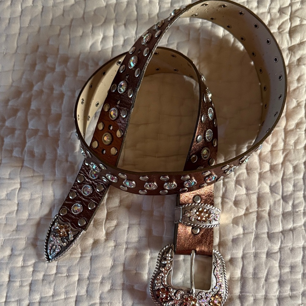 B.B. Simon Brown Leather Belt with Silver and Gold Accents